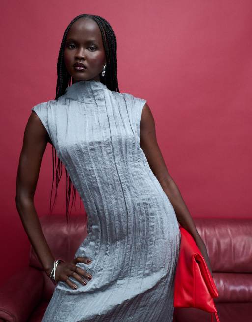 & Other Stories - Robe mi-longue froissée fendue sur le côté - Gris, 2 de 4