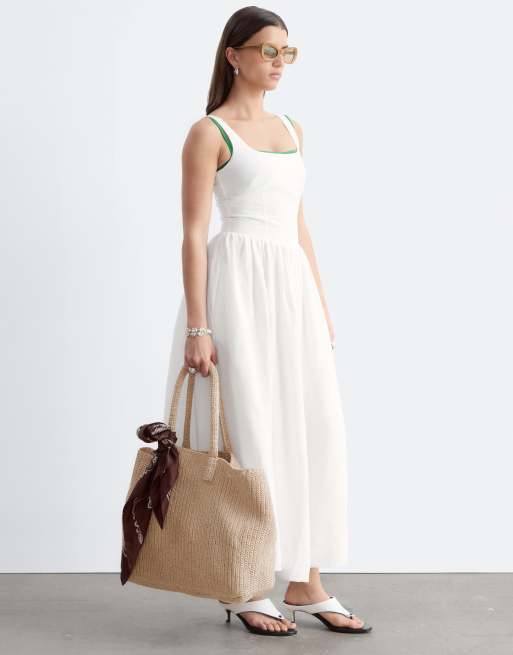 & Other Stories - Robe mi-longue style corset avec jupe bouffante - Blanc, 4 de 4