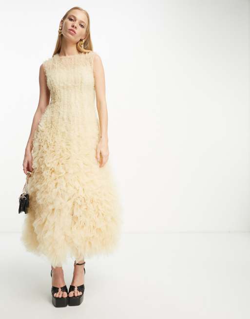 & Other Stories - Robe mi-longue volumineuse en tulle - Blanc cassé