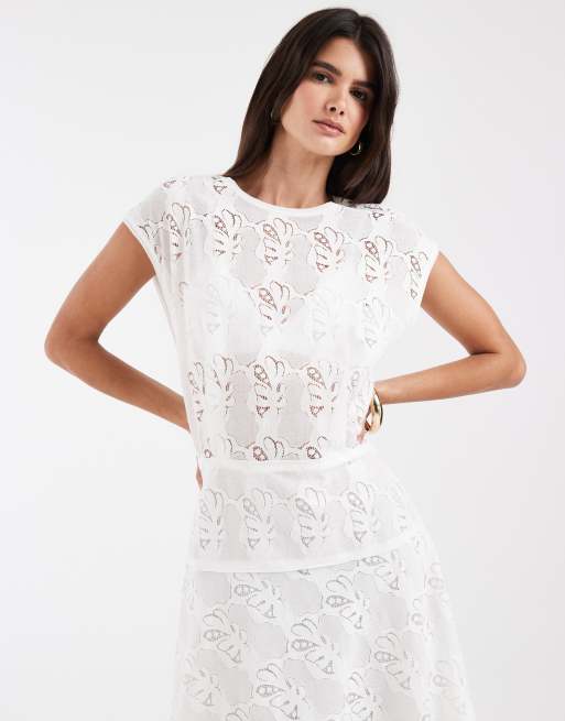 & Other Stories robe midi en dentelle avec jupe trapèze blanche, 2 de 4