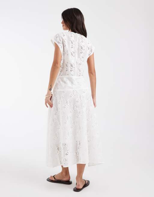 & Other Stories robe midi en dentelle avec jupe trapèze blanche, 4 de 4