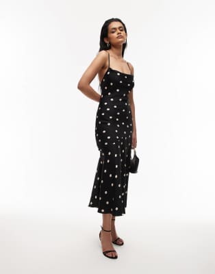 & Other Stories - Robe nuisette caraco longue avec dos échancré - Noir et blanc à pois-Multicolore
