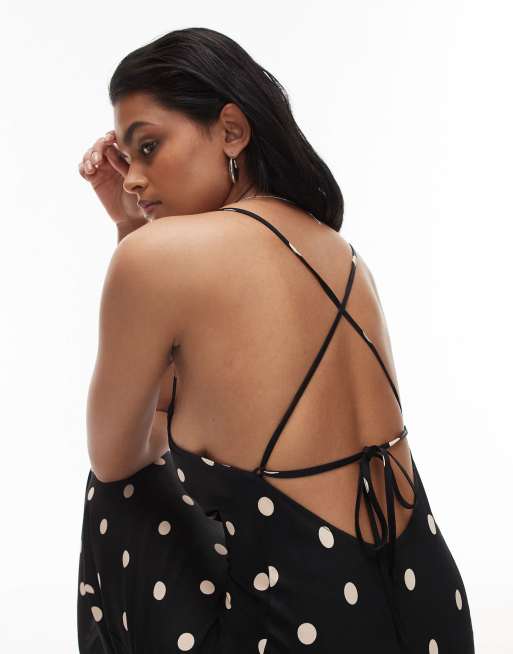 & Other Stories - Robe nuisette caraco longue avec dos échancré - Noir et blanc à pois, 3 de 4