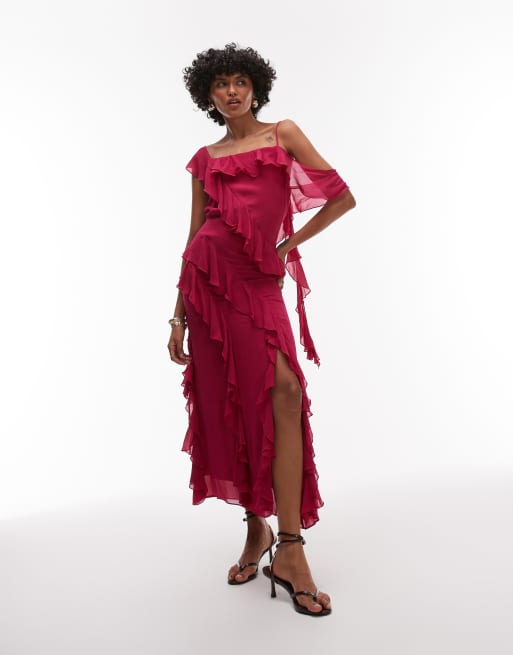 & Other Stories - Robe nuisette longue avec volants étagés et dos échancré - Rose