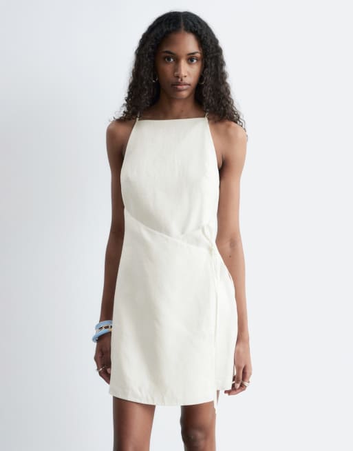 & Other Stories - Robe portefeuille courte en pur lin avec encolure carrée - Blanc, 2 de 4