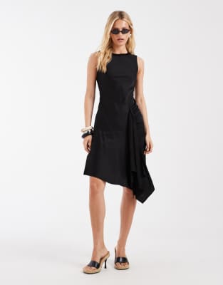 Robe sans manches en satin avec ourlet asymétrique - Noir 40