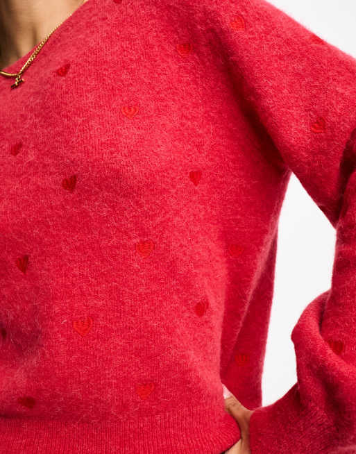 & Other Stories – Röd tröja i alpacka- och ullblandning med broderade hjärtan, 2 av 4