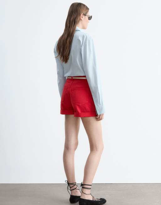 & Other Stories – Röda jeansshorts med hög midja helt i bomull, 4 av 4