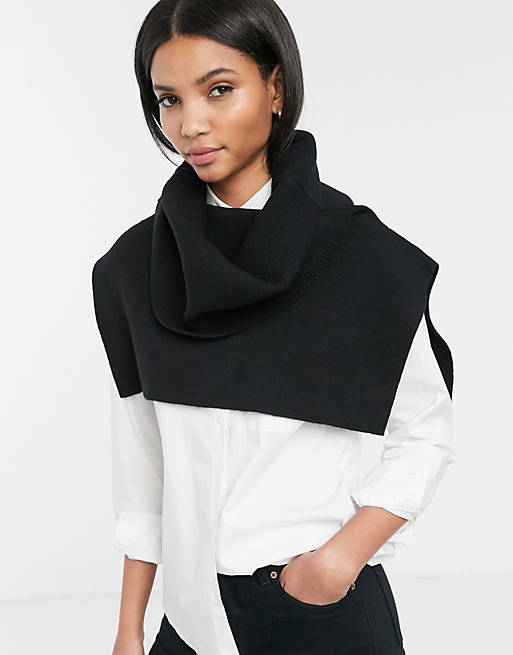 & Other Stories roll neck cropped poncho in black
