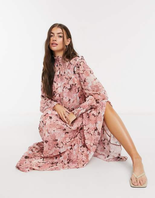 & Other Stories - Romantische maxi jurk van chiffon met bloemenprint in  roze | ASOS