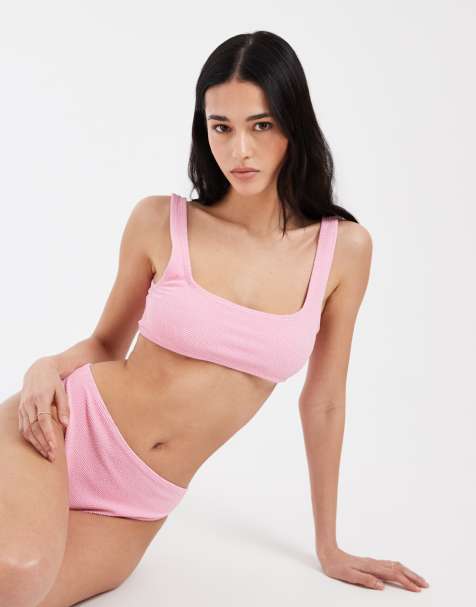& Other Stories – Rosa, krinklad bikiniöverdel med djup ringning och låg rygg - view 1