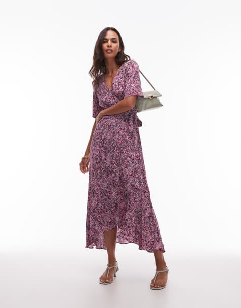 & Other Stories – Rosa midaxiklänning med omlottdesign och abstrakt mönster - view 1