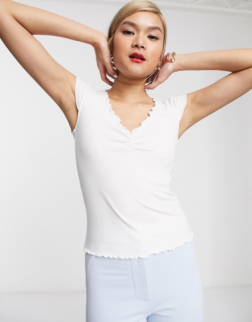 & Other Stories rouche front cropped t-shirt in white