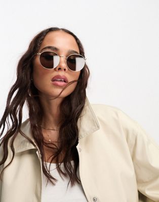 & Other Stories round aviator sunglasses in gold - ASOS Price Checker