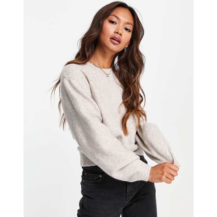 & Other Stories round neck balloon sleeve jumper in grey - GREY