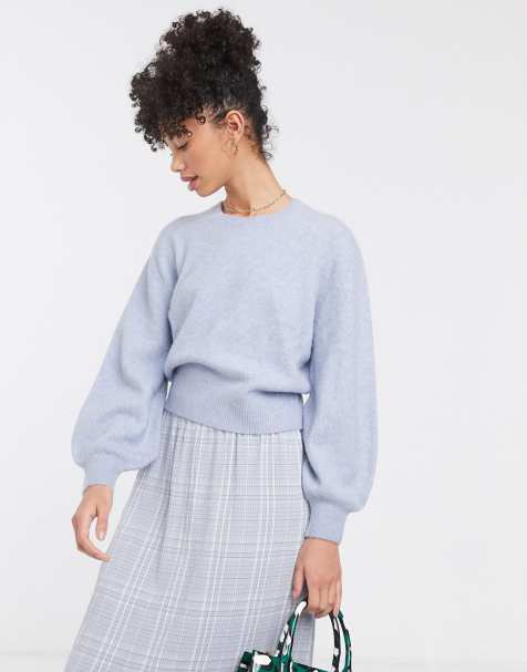 & Other Stories round neck balloon-sleeve jumper in light blue