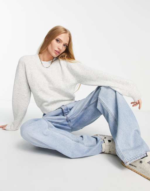 & Other Stories round neck balloon sleeve jumper in light grey