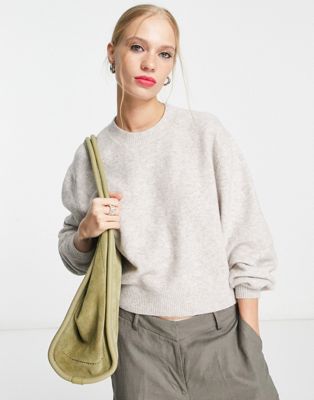 & Other Stories round neck balloon sleeve jumper in oatmeal