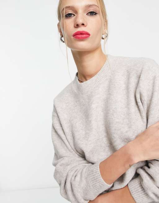 & Other Stories round neck balloon sleeve jumper in oatmeal, 2 of 4