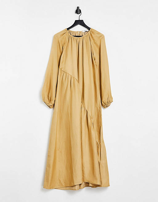 & Other Stories round neck long sleeve maxi dress in mustard