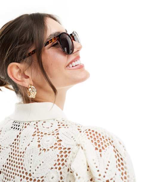 & Other Stories round sunglasses in brown tortoise shell - view 2