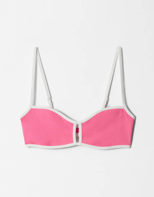 & Other Stories – Różowa góra od bikini z dekoltem bandeau i kontrastowym elementem , 4 z 4