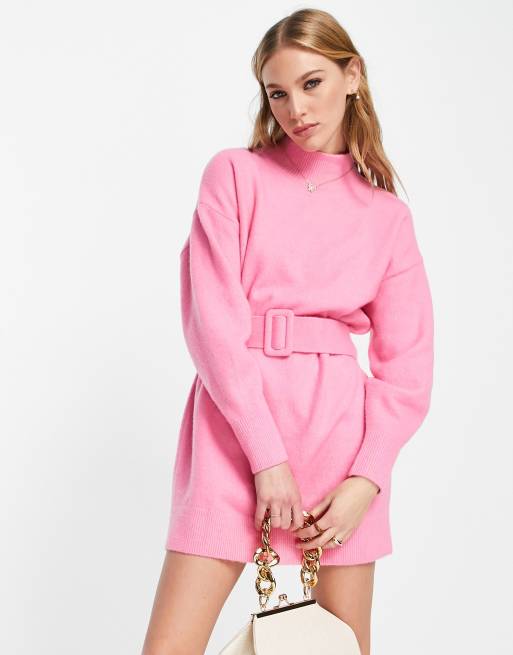 & Other Stories – Różowa poliestrowa sukienka mini z paskiem - PINK