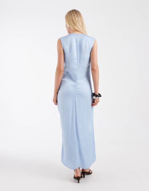 & Other Stories ruche front maxi dress with v-neck in light blue, 2 of 4