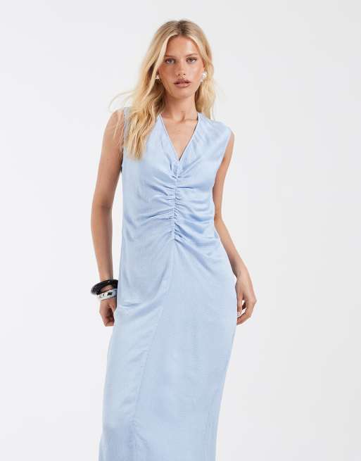 & Other Stories ruche front maxi dress with v-neck in light blue, 4 of 4