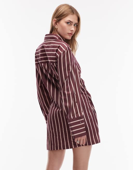 & Other Stories ruche side min shirt dress in burgundy stripe, 2 of 4