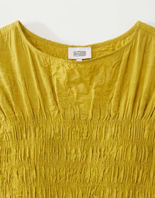 & Other Stories ruched crinkle maxi dress in citrus green , 7 of 8