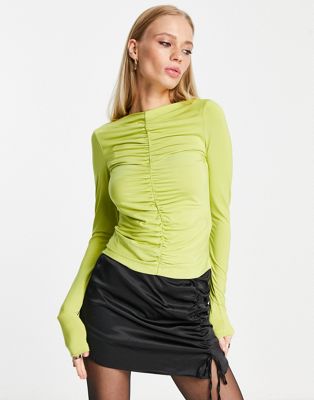 OTHER STORIES & OTHER STORIES RUCHED FRONT TOP IN LIME-GREEN