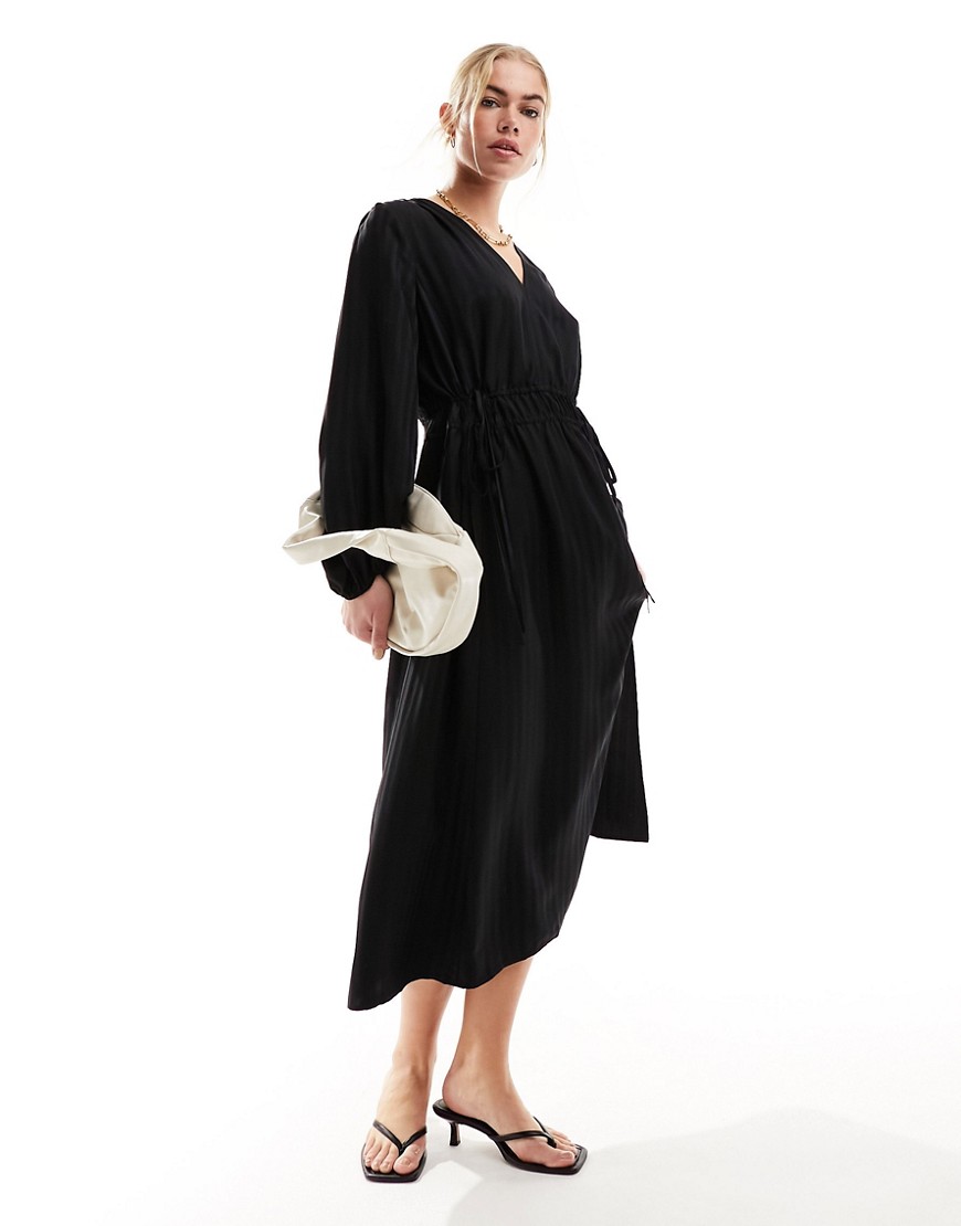 Other Stories &  Ruched Midaxi Dress With Volume Sleeves In Black