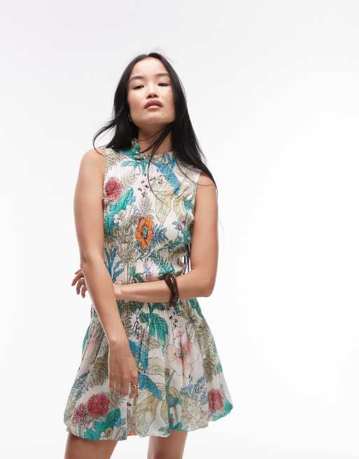 & Other Stories ruched mini dress with frill collar in floral print, 2 of 4