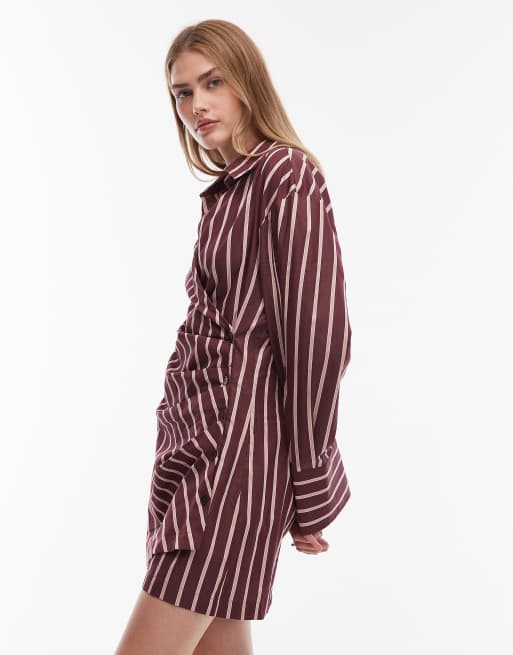 White Striped Maroon Striped Shirt Dress REISS Albi Striped Berry