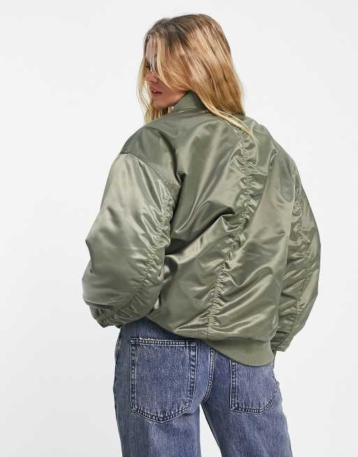 HUGO - Cropped satin bomber jacket with ruched sleeves