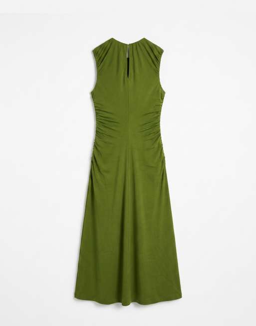 & Other Stories ruched sleeveless midi dress with keyhole in green, 6 of 7