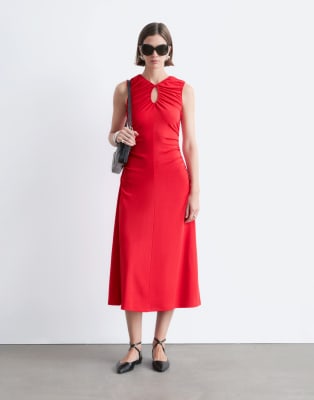 & Other Stories Ruched Sleeveless Midi Dress With Keyhole In Multi