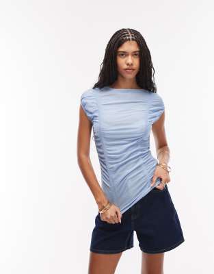 & Other Stories Ruched Top With Cap Sleeves In Blue