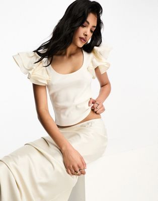 & Other Stories ruffle sleeve top in white