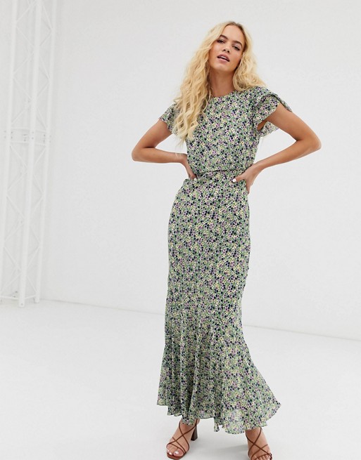 & Other Stories ruffled maxi dress in green floral print