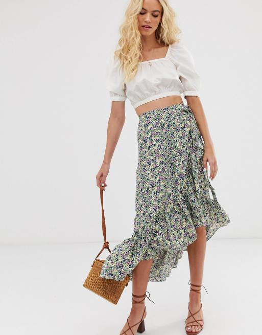 Floral midi shop skirt wrap