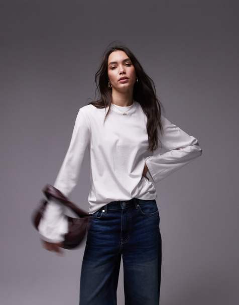 & Other Stories - Ruimvallende jersey top met asymmetrische gerimpelde zijkant in wit - view 1