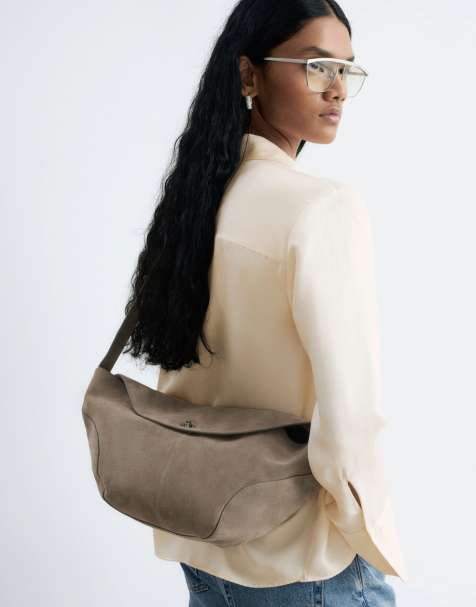 & Other Stories sac bandoulière grand en daim premium couleur taupe - view 1