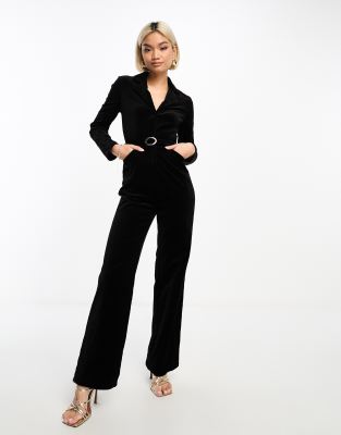 & Other Stories - Samt-Jumpsuit in Schwarz mit weitem Beinschnitt