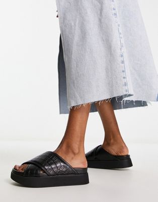 & Other Stories cross strap sandals with chunky platform in black - ASOS Price Checker