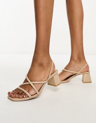 & Other Stories leather heeled strappy sandals in beige - ASOS Price Checker