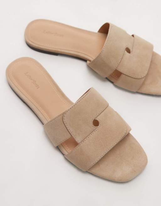 & Other Stories - Sandali premium bassi squadrati in camoscio beige chiaro, 2 di 4