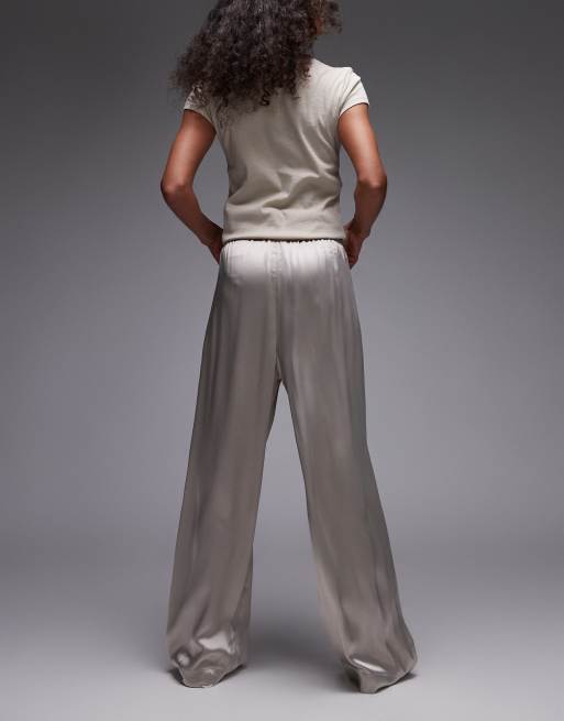 & Other Stories - Satijnen broek met wijde pijpen en elastische taille in beige, 3 van 5