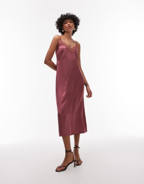 & Other Stories - Satijnen midaxi slipdress met kanten zoom in granaatappelrood - view 1